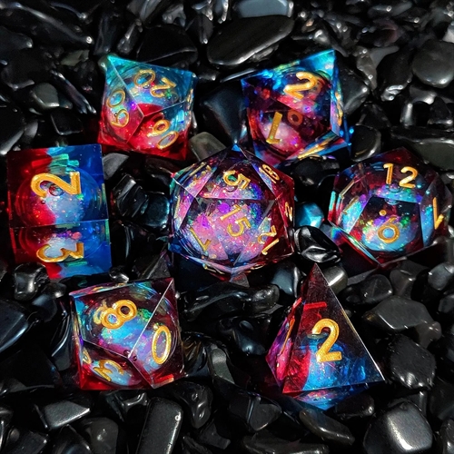 Resin Sharp Edge Liquid Core - Fire and Ice  - RPG Dice Set - Epic Dwarf Dice